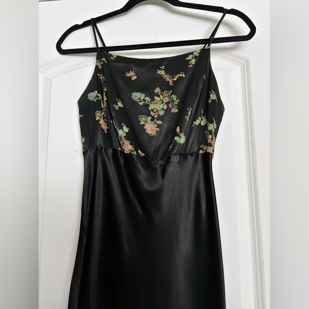 Y2K vintage satin oriental Asian lace up black dress party sz S/M - Picture 6 of 15